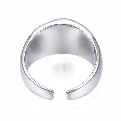 304 Stainless Steel Smiling Face Open Cuff Ring RJEW-T023-90P-1