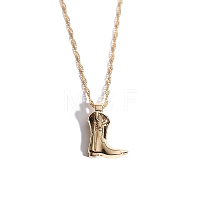 Brass Rope Chain Cowboy Boot Pendant Necklaces PW-WGC0D6D-01-1