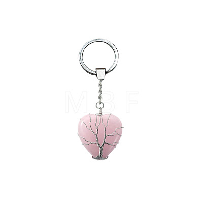 Tree of Life Wire Wrapped Heart Natural Rose Quartz Pendant Keychain FIND-PW0017-03C-1