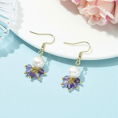 Natural Amethyst & Natural Cultured Freshwater Pearl Beads Dangle Earrings EJEW-JE06984-01-1
