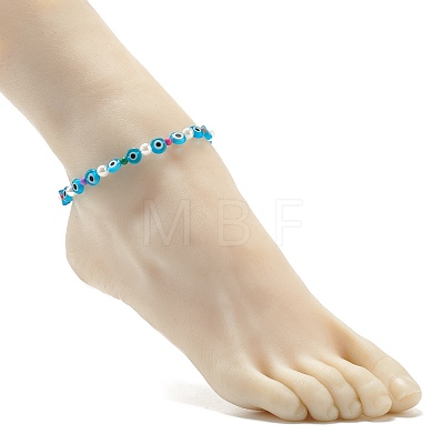 Evil Eye Handmade Lampwork Beaded Anklets for Women AJEW-AN00477-1