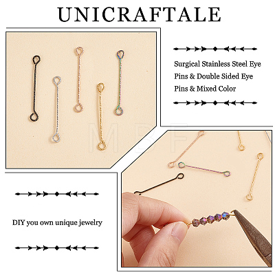 Unicraftale 50Pcs 5 Colors 316 Surgical Stainless Steel Eye Pins STAS-UN0050-56-1