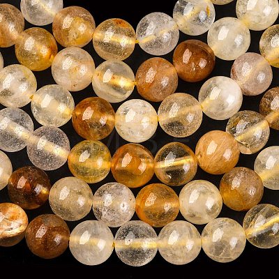 Natural Yellow Hematoid Quartz Round Beads Strands G-F266-09-6mm-1