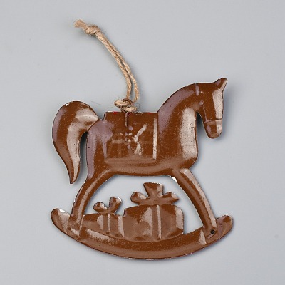 Christmas Wooden Horse Iron Ornaments HJEW-G013-04-1
