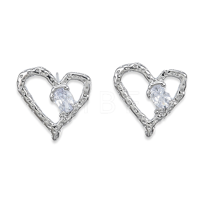 Clear Cubic Zirconia Heart Stud Earrings EJEW-N012-51P-A-1