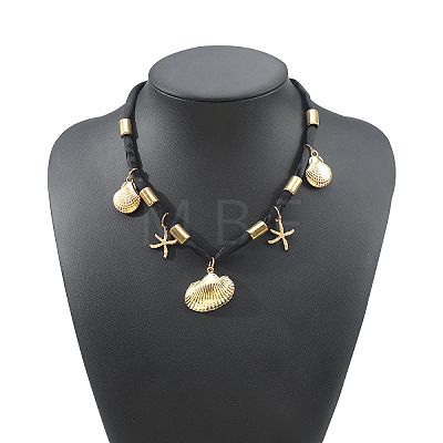 Ocean Alloy Sea Animals Pendant Black Cord Necklaces for Women WG5DC51-01-1