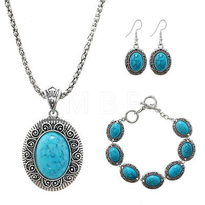 Alloy with Synthetic Turquoise Pendant Necklaces & Link Bracelets & Dangle Earring Sets WGBFEA3-13-1