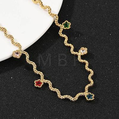304 Stainless Steel Rope Chain Colorful Cubic Zirconia Tassel Necklaces for Women NJEW-V015-01G-C-1