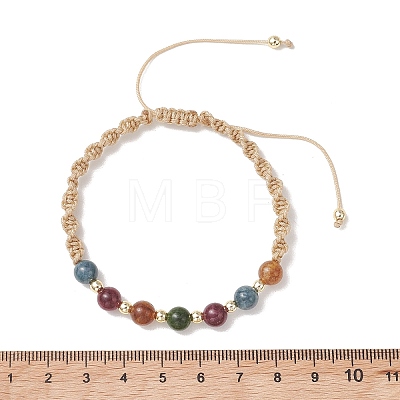 2Pcs Adjustable Natural Green Jade Imitation Tourmaline & Brass Beads Braided Bead Bracelets for Women BJEW-JB13542-01-1