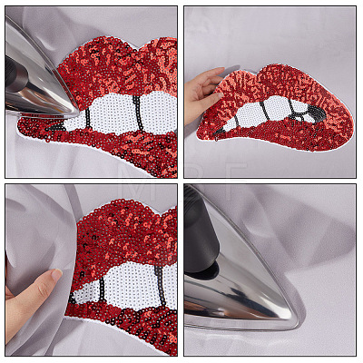 Gorgecraft 6Pcs 2 Colors Lip Shape Sequin Embroidery Cloth Iron On Patches PATC-GF0001-08-1