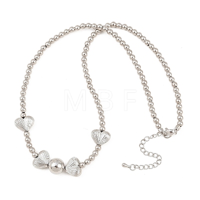 Brass Micro Pave Clear Cubic Zirconia Heart Round Beaded Bib Necklaces for Women NJEW-F364-08P-1