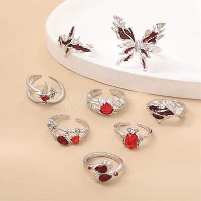 8Pcs Alloy Rhinestone Cuff Rings PW-WG5A2E6-01-1