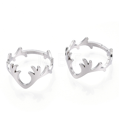 304 Stainless Steel Deer Antler Adjustable Ring for Women RJEW-T027-06P-1