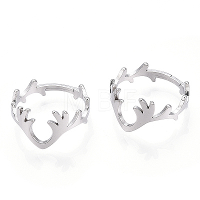 Non-Tarnish 304 Stainless Steel Deer Antler Adjustable Ring for Women RJEW-T027-06P-1