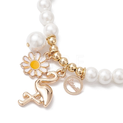 Spring Daisy Flower & Crane Charm Bracelets BJEW-JB10486-1