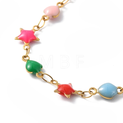 Enamel Star & Heart Link Chain Necklace NJEW-H169-02G-1