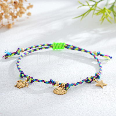 Adjustable Ocean Stainless Steel Charm Braided Cotton Cord Bracelets CF1138-5-1