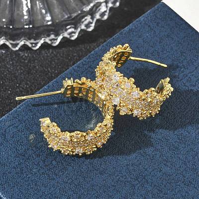 C-Shaped Brass & Clear Cubic Zirconia Stud Earrings KK-CBA36A2-02G-1