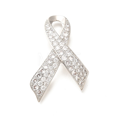 Silk Ribbon Brass Micro Pave Clear Cubic Zirconia Brooches KK-M312-23P-1