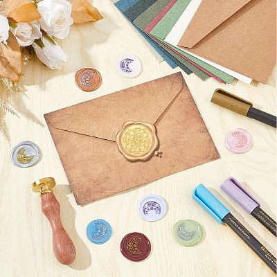 Brass Wax Seal Stamps with Rosewood Handle AJEW-WH0412-0090-1