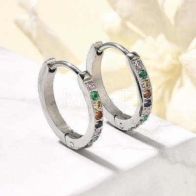 304 Stainless Steel Micro Pave Cubic Zirconia Huggie Hoop Earrings EJEW-C096-01J-P-1