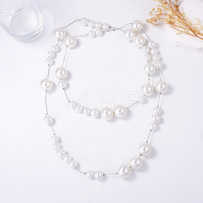 Alloy & Imitation Pearl Round Beaded Long Stackable Necklaces for Women WGFF48B-01-1