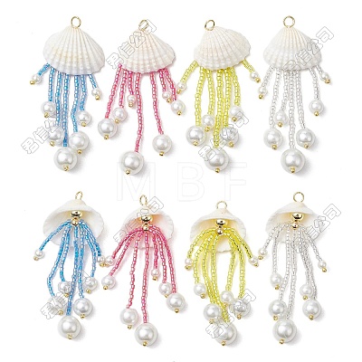 4Pcs 4 Colors Glass Seed Beaded Jellyfish Pendants PALLOY-FS00049-1