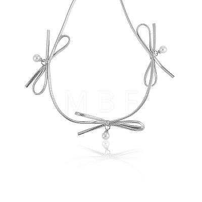 Imitation Leather Bowknot Choker Necklaces with Imitation Pearl WG3BEDF-01-1