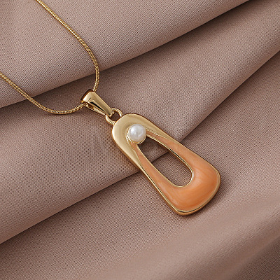 Minimalist 304 Stainless Steel Enamel with Imitation Pearl Trapezoid Pendant Necklaces for Women DN6458-1