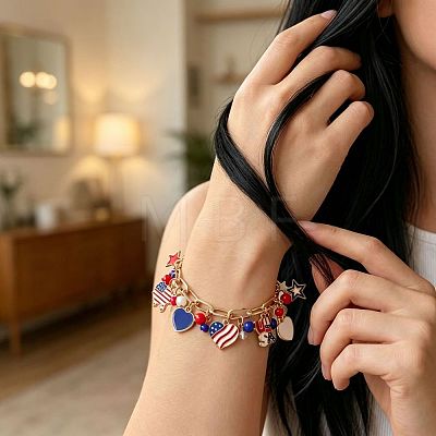 Independence Day Alloy Enamel Multi Heart Charm Bracelets for Women WG830B1-01-1