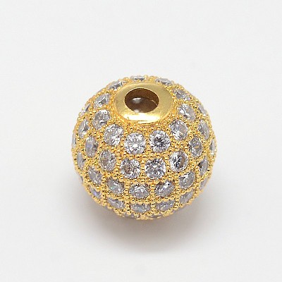 CZ Brass Micro Pave Cubic Zirconia Round Beads ZIRC-L017-03-1