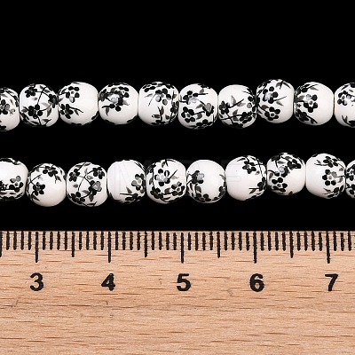 Floral Printed Porcelain Beads PORC-L004-6mm-07-1