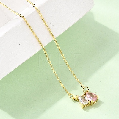 Brass Pave Cubic Zirconia Rectangle & Teardrop Pendant Cable Chain Necklaces KK-CBAB173-05G-09-1
