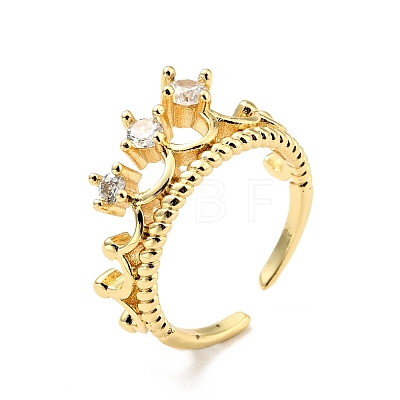 Cubic Zirconia Crown Open Cuff Ring RJEW-E046-11G-1