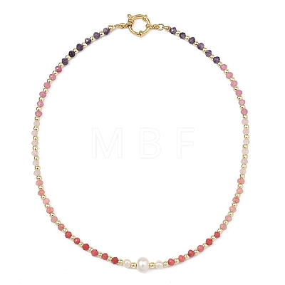 Gradient Color Gemstone & Natural Cultured Freshwater Pearl Beaded Necklaces NJEW-JN06316-02-1