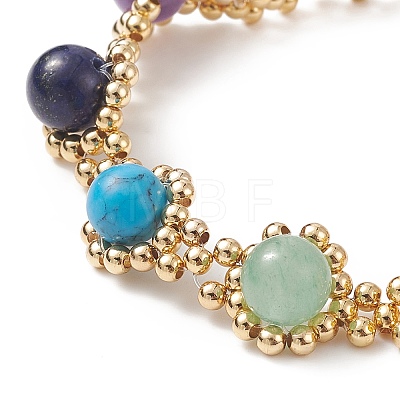 Natural & Synthetic Mixed Gemstone Chakra Beaded Bracelet with Mesh Chains BJEW-JB09007-1