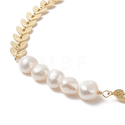 Natural Pearl Beaded Link Anklet with Brass Cob Chains for Women AJEW-AN00525-1