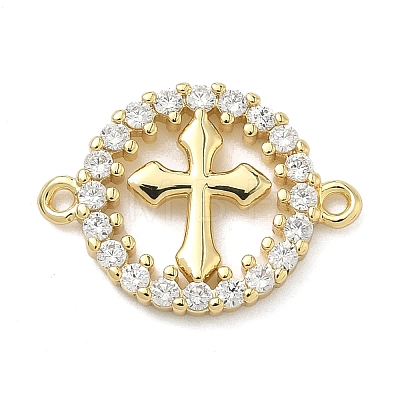 Brass Micro Pave Clear Cubic Zirconia Religion Ring with Cross Links Connector Charms KK-A282-08B-G-1