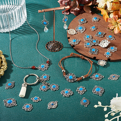 Tibetan Style Alloy with Resin Imitation Turquoise Connector Charms FIND-TAC0035-47AS-07-1
