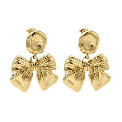 304 Stainless Steel Bowknot Stud Earrings for Women EJEW-U020-02G-1