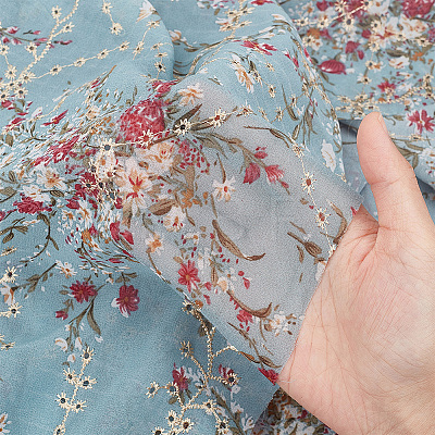 Embroidered Flowers Chiffon Fabric DIY-WH0308-386B-1