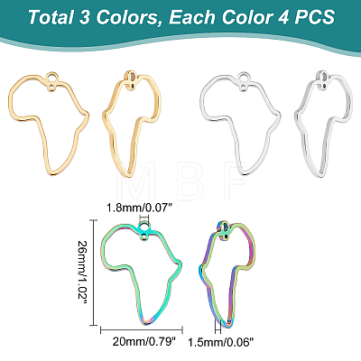 Unicraftale 12Pcs 3 Colors Africa Map 304 Stainless Steel Connector Charms STAS-UN0038-78-1