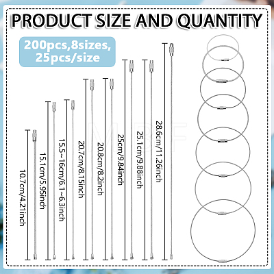 200Pcs 8 Styles 304 Stainless Steel Cable Wire Keychains AJEW-WA0003-97-1