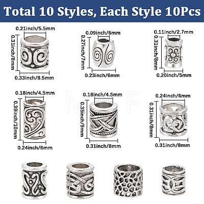100Pcs 10 Styles Tibetan Style Zinc Alloy Beads FIND-SP0005-90-1