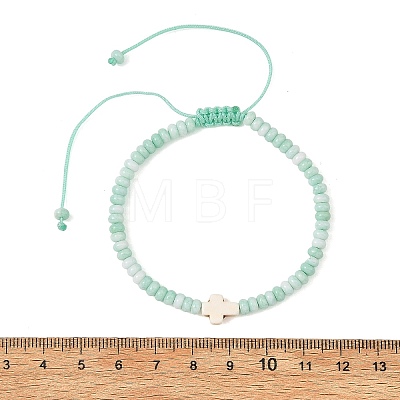 Adjustable Dyed Synthetic Turquoise Religion Cross & Ombre Effect Dyed Glass Rondelle Braided Bead Bracelets BJEW-JB14309-1