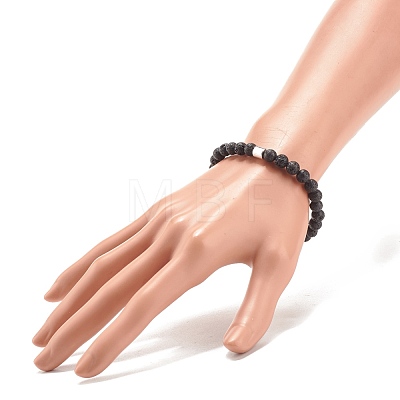 Synthetic Hematite & Natural Lava Rock Stretch Bracelet BJEW-JB08066-01-1