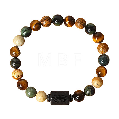 Twelve Constellations Natural Tiger Eye & Picture Jasper & Rhyolite Jasper Round & Column Beaded Stretch Bracelets for Women Men WG6FA5D-06-1