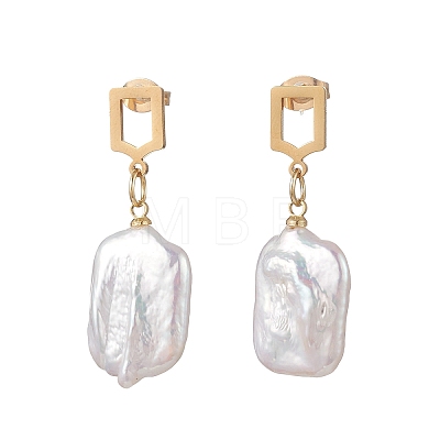 Rectangle Natural Baroque Pearl Keshi Pearl Dangle Stud Earrings EJEW-JE07002-1