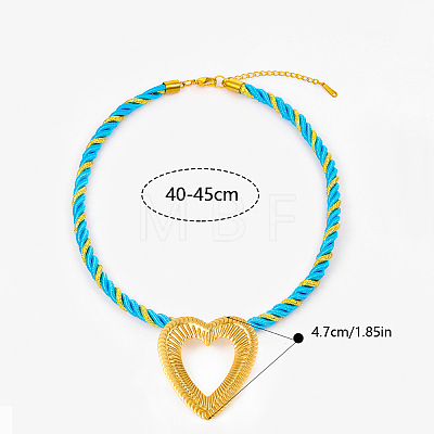 Ocean 304 Stainless Steel Big Heart Pendant Twisted Acrylic Fiber Cord Necklaces for Women WG896A0-03-1