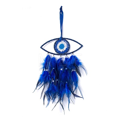 Handmade Evil Eye Woven Net/Web with Feather Wall Hanging Decoration HJEW-K035-05-1
